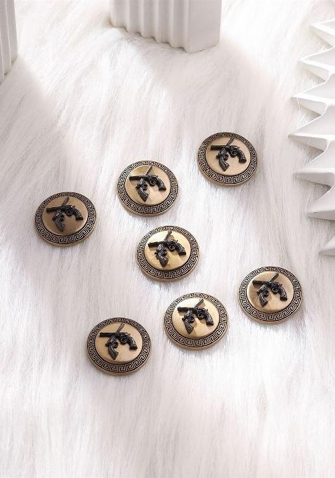 Set Of 7 Gold Plated Revolver Rift Design Brooch