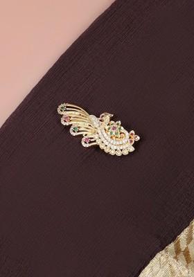 Gold Plated Stone Studded Peacock Design Brooch