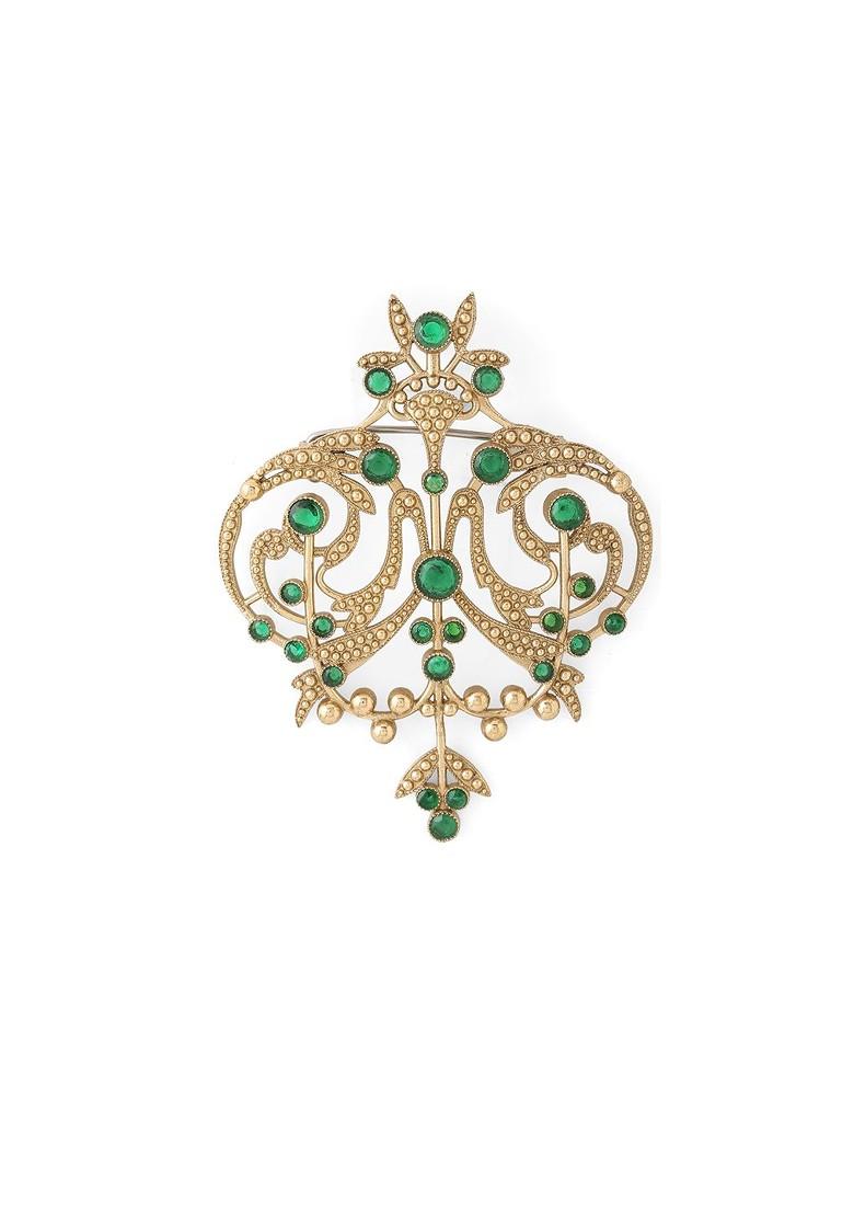 Men Statement Artificial Stones And Beads Studded Ornate Aura Brooch