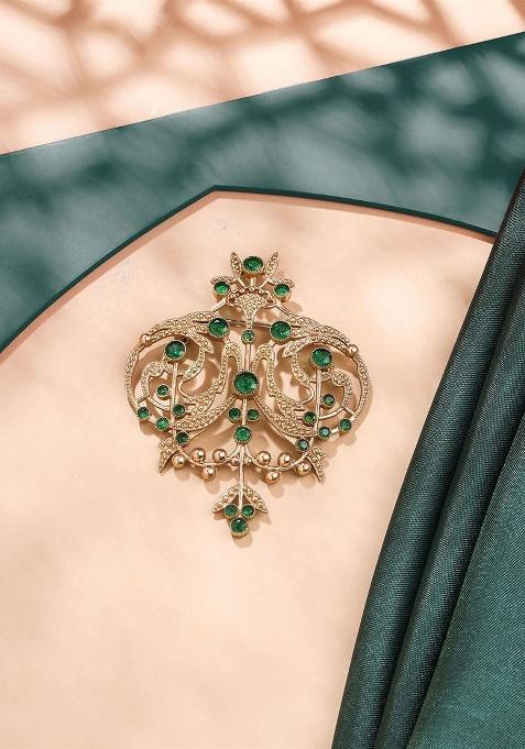 Men Statement Artificial Stones And Beads Studded Ornate Aura Brooch