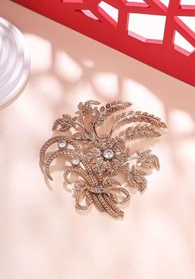 Men Stone Studded Floral Fabel Brooch