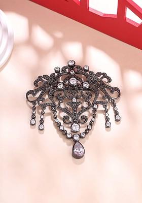 Men Statement Artificial Stones And Beads Studded Glitz Brooch