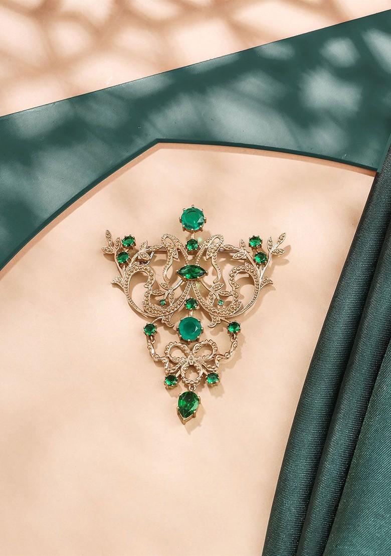 Men Statement Artificial Stones And Beads Studded Vintage Victorian Brooch