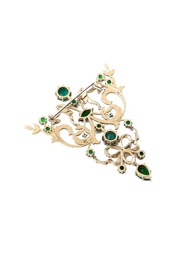 Men Statement Artificial Stones And Beads Studded Vintage Victorian Brooch - Indya