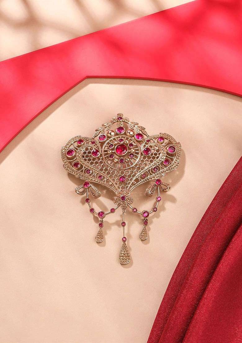 Men Statement Artificial Stones And Beads Studded Intricate Delight Brooch - Indya