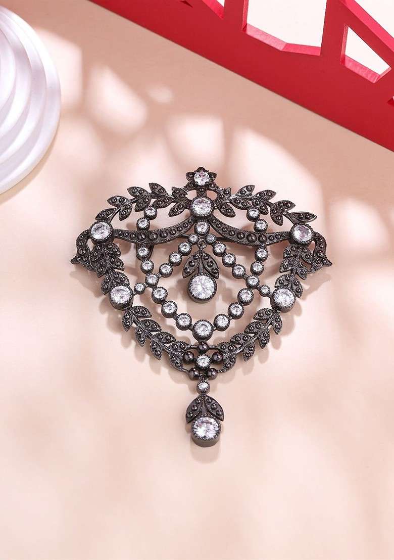 Men Statement Artificial Stones And Beads Studded Elite Enigma Brooch - Indya