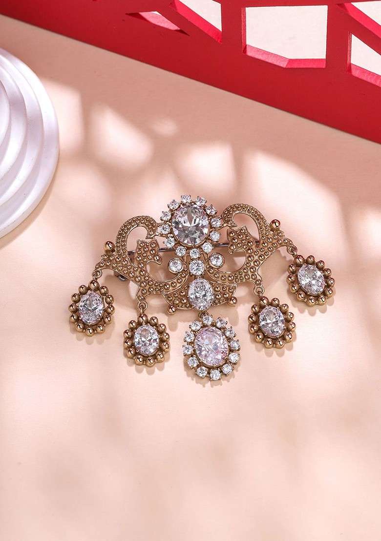 Men Artificial Stones And Beads Magnificent Stud Brooch - Indya