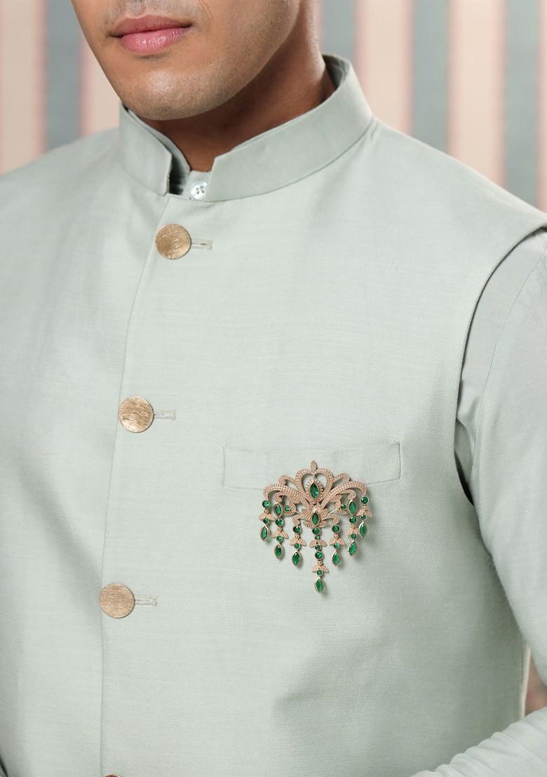 Men Stone Studded Victorian Dangle Brooch