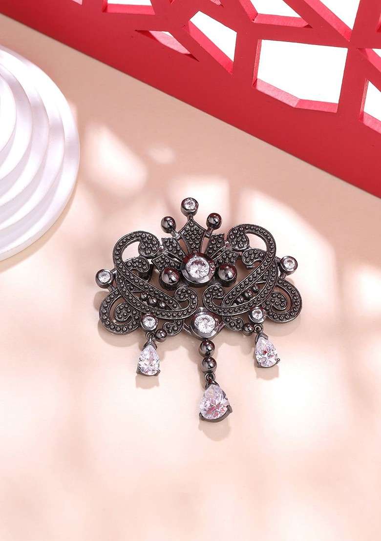 Men Statement Artificial Stones And Beads Studded Ornate Glory Charm Brooch - Indya