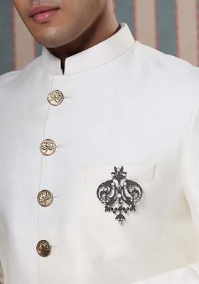 Men Statement Artificial Stones And Beads Studded Ornate Aura Brooch