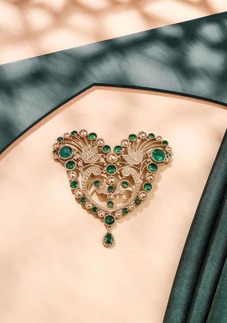 Men Brass Stone Studded Heart Charm Brooch