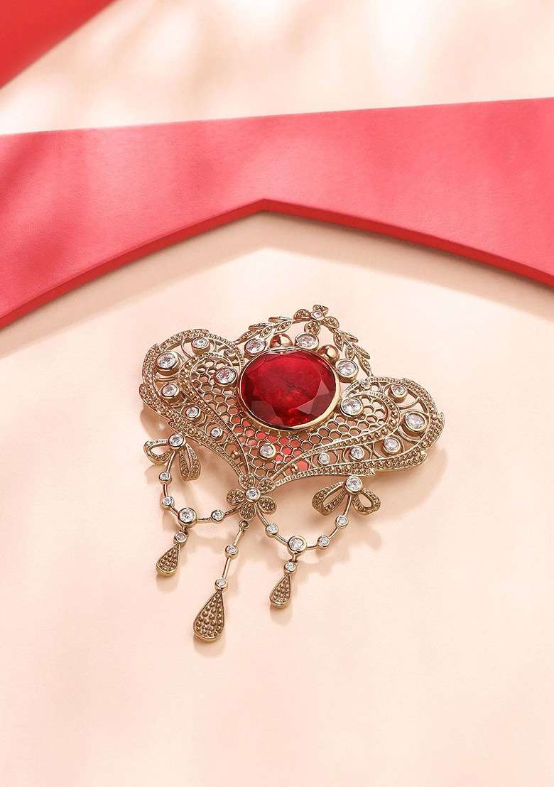 Men Statement Artificial Stones And Beads Studded Marvel Brooch - Indya