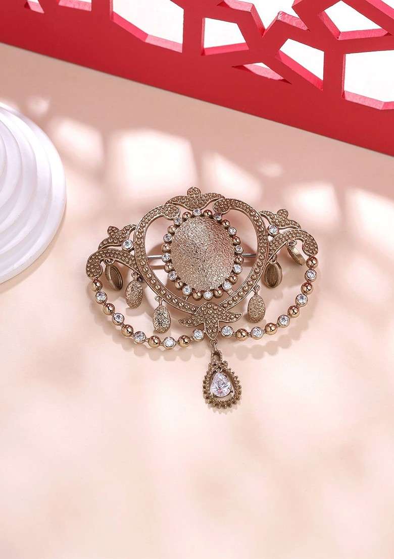 Men Statement Artificial Stones And Beads Studded Dainty Delight Brooch - Indya