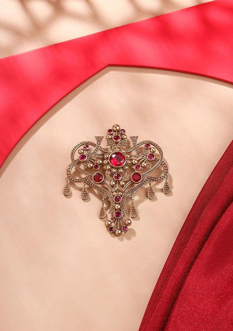 Men Statement Artificial Stones And Beads Studded Grace Of Garden Brooch