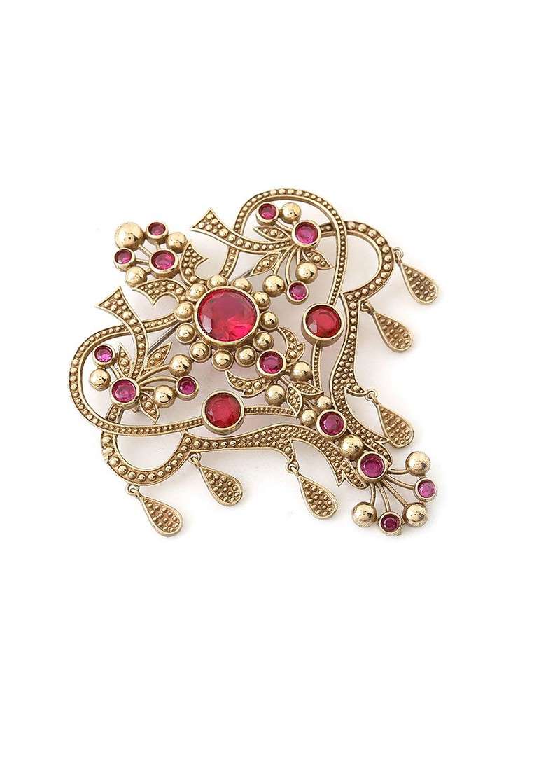 Men Statement Artificial Stones And Beads Studded Grace Of Garden Brooch - Indya