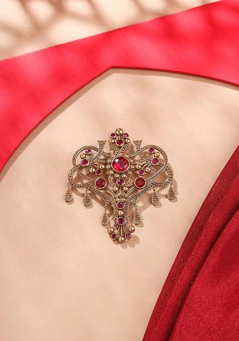 Men Statement Artificial Stones And Beads Studded Grace Of Garden Brooch