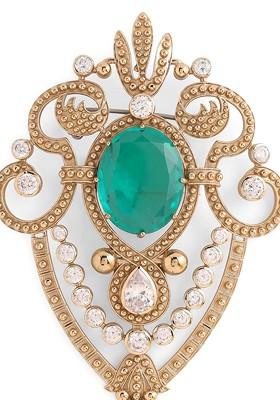 Men Statement Artificial Stones And Beads Studded Emerald Love Brooch