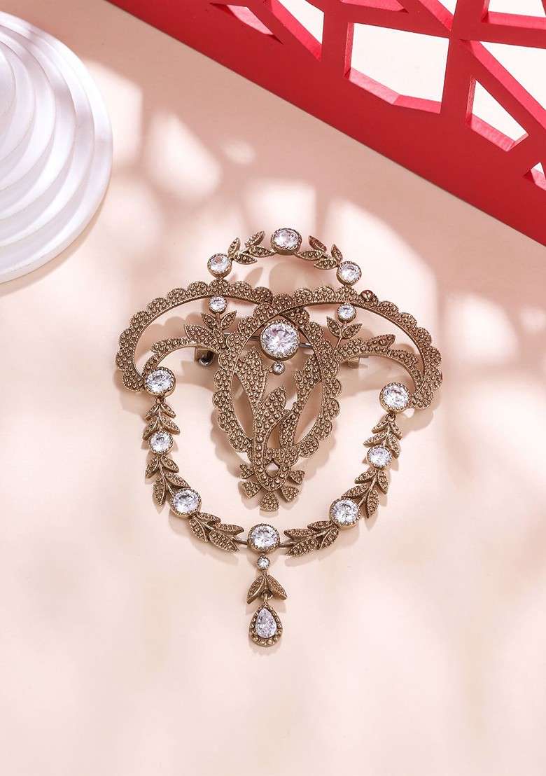 Men Statement Artificial Stones And Beads Studded Fab Floral Brooch - Indya