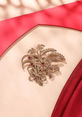 Men Stone Studded Floral Brooch