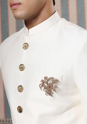 Men Stone Studded Floral Brooch