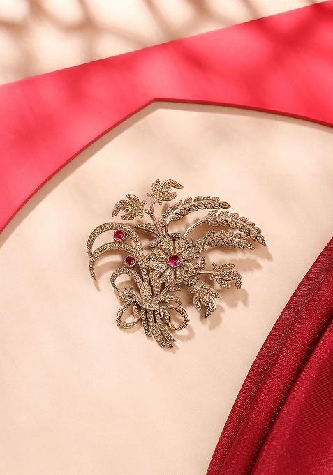 Men Stone Studded Floral Brooch