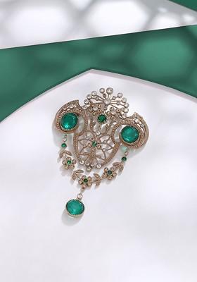 Men Statement Artificial Stones And Beads Studded Royal Sheen Brooch