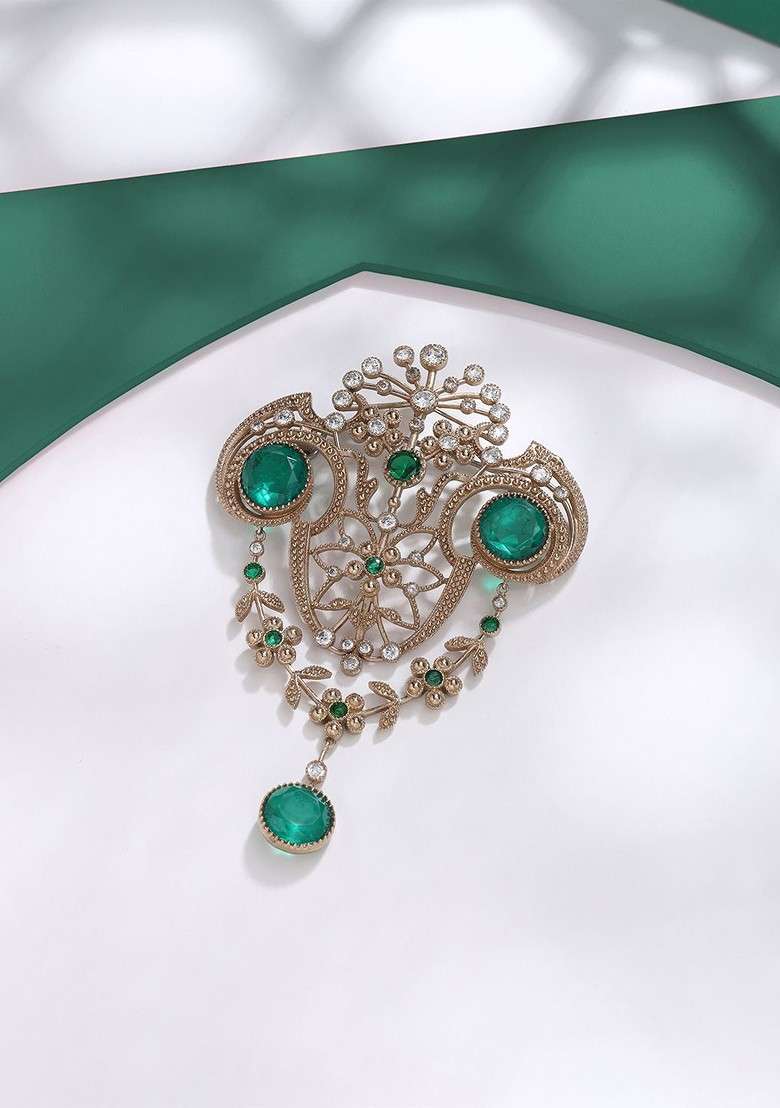 Men Statement Artificial Stones And Beads Studded Royal Sheen Brooch - Indya