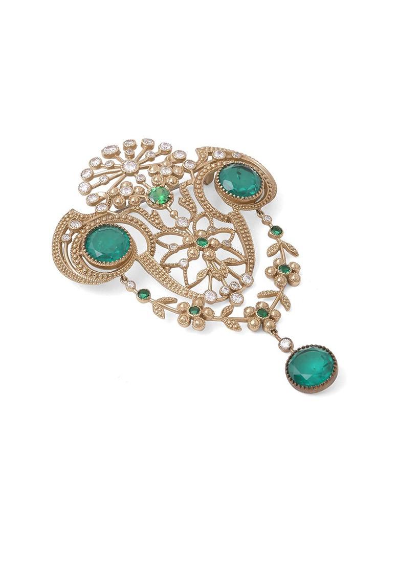 Men Statement Artificial Stones And Beads Studded Royal Sheen Brooch