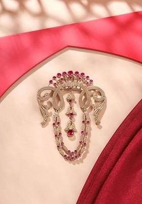 Brass Artificial Stones And Beads Studded Victorian Tales Brooch