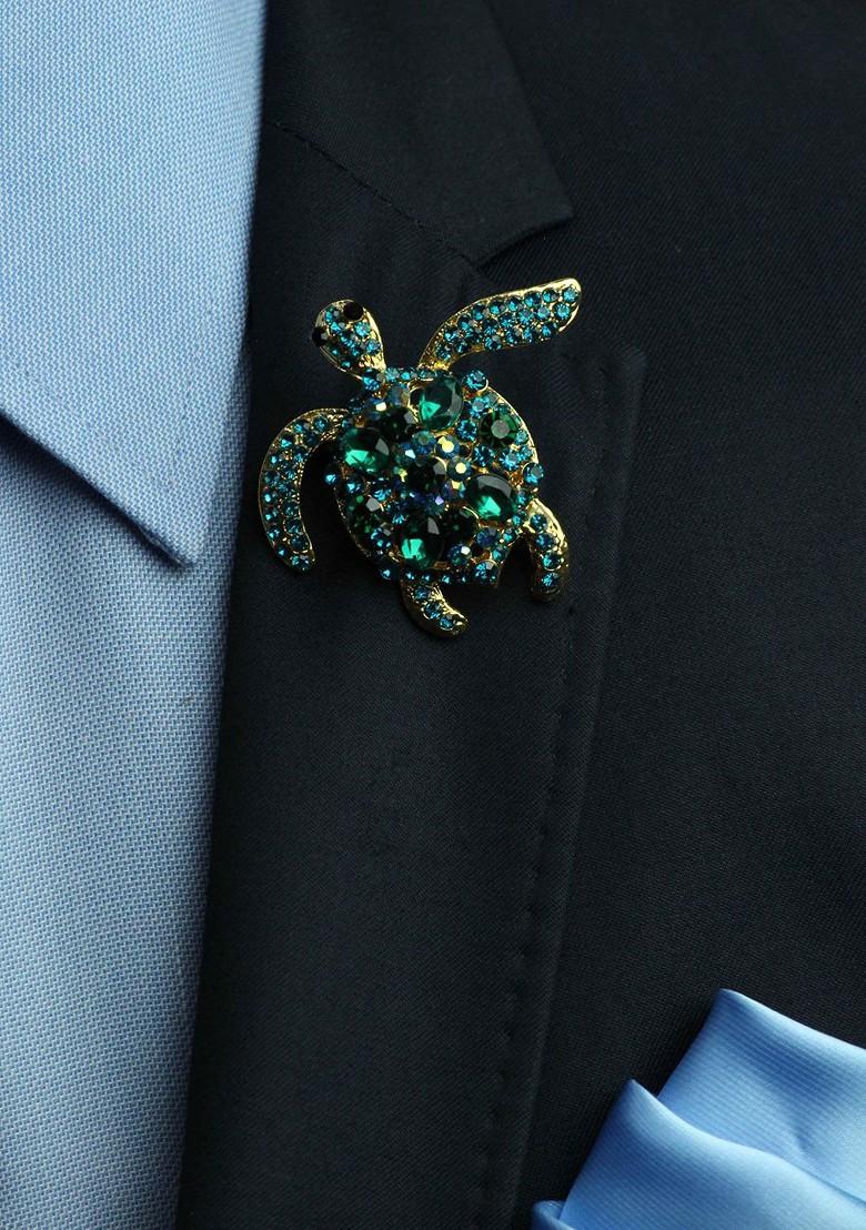 Men Stone Studded Tortoise Design Brooch