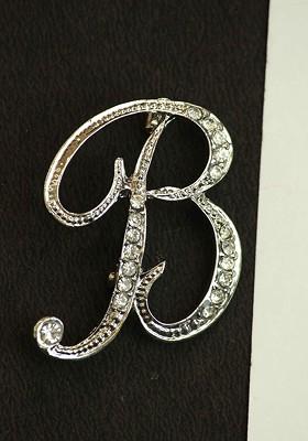 Men Stone Studded Alphabet B Charm Brooch