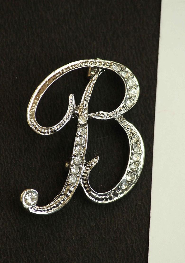 Men Stone Studded Alphabet B Charm Brooch