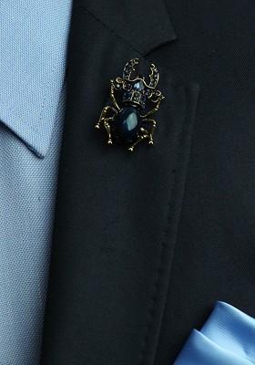 Men Stone Studded Beetle Design Brooch