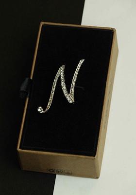 Men Stone Studded Alphabet N Charm Brooch