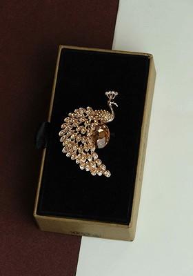 Men Peacock Charm Stone Studded Brooch