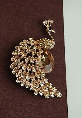 Men Peacock Charm Stone Studded Brooch