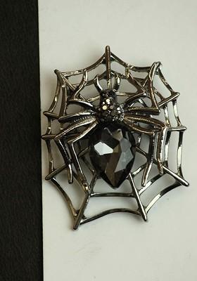 Men Stone Studded Spiderweb Charm Brooch