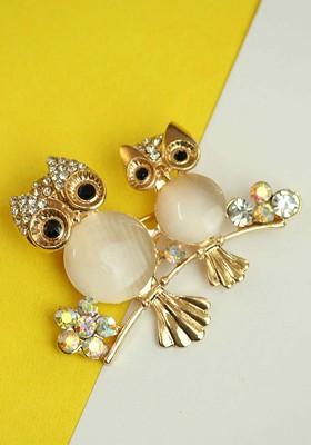 Men Owl Charm Stone Studded Brooch