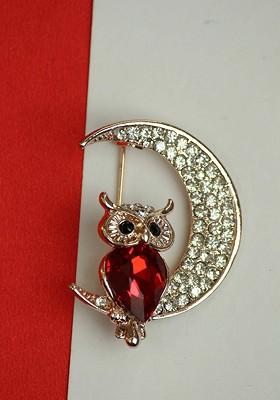 Men Stone Studded Owl Charm Brooch