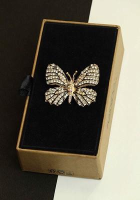Men Stone Studded Butterfly Brooch