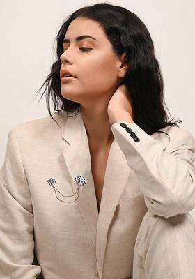 Beaded With Crystal Embellished Floral Brooch