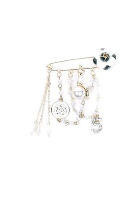 Gold Toned Stone Studded Beaded Brooch