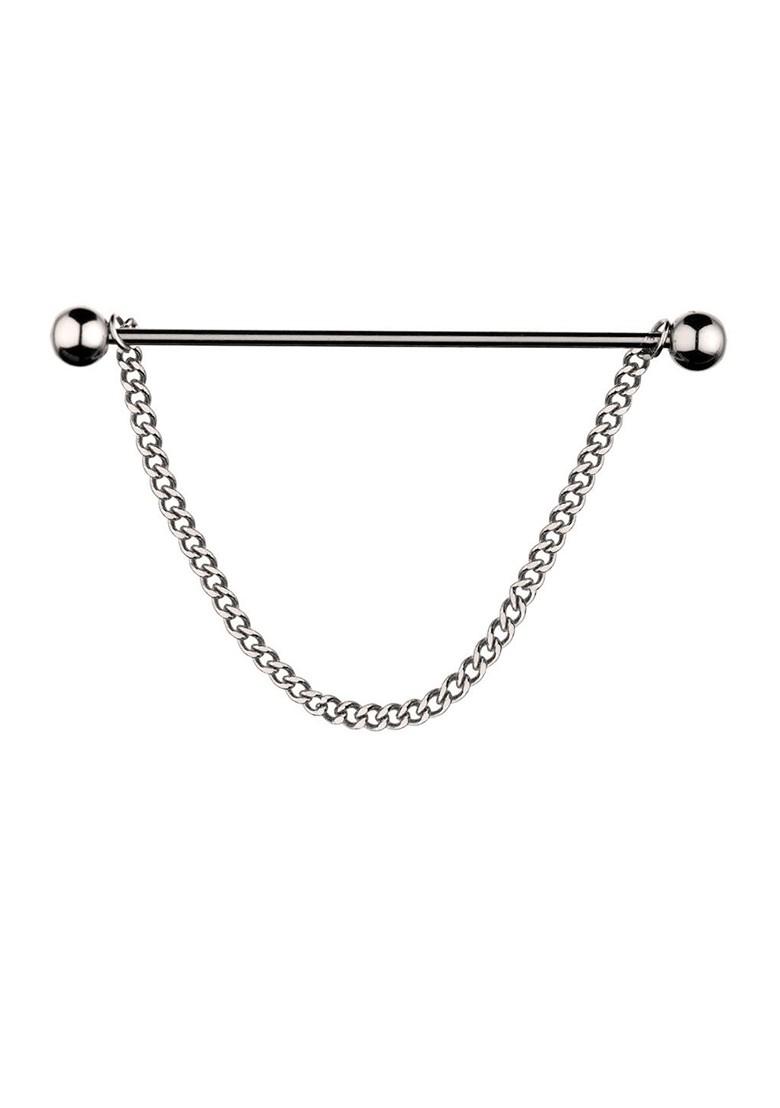 Men Textured Detail Collar Bar With Removable Chain Lapel Pin