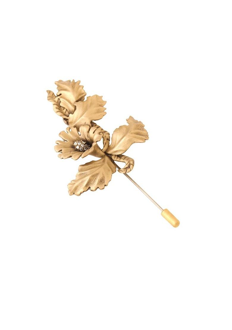 Men Brass Golden Flower Charm Lapel Pin
