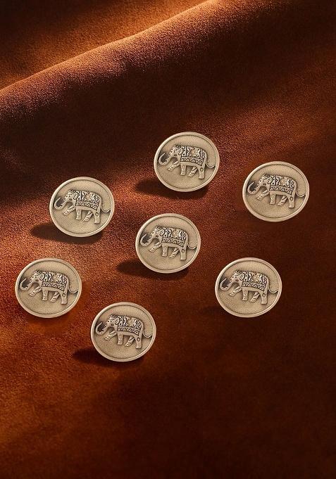 Set Of 7 Circular Royal Elephant Textured Buttons