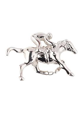 Men Brass Derby Horse With Jockey Lapel Pin