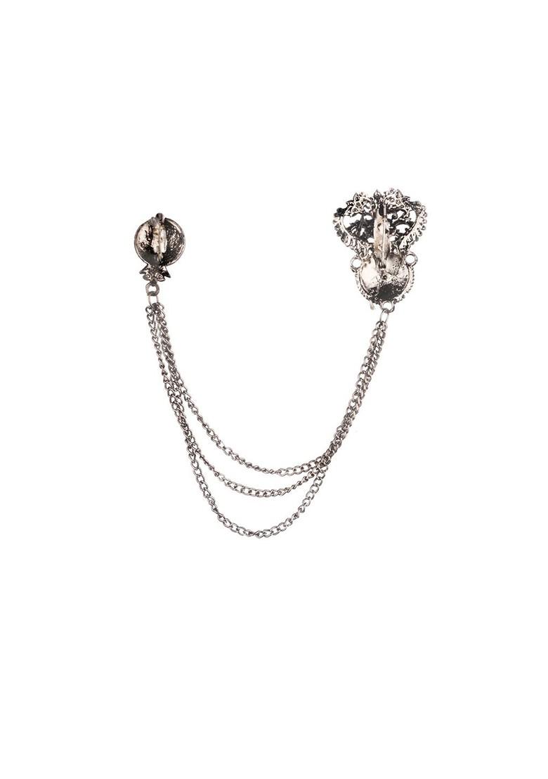 Men Stone Studded Chain Lapel Pin