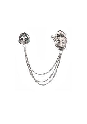 Men Stone Studded Sea Shells Chain Lapel Pin