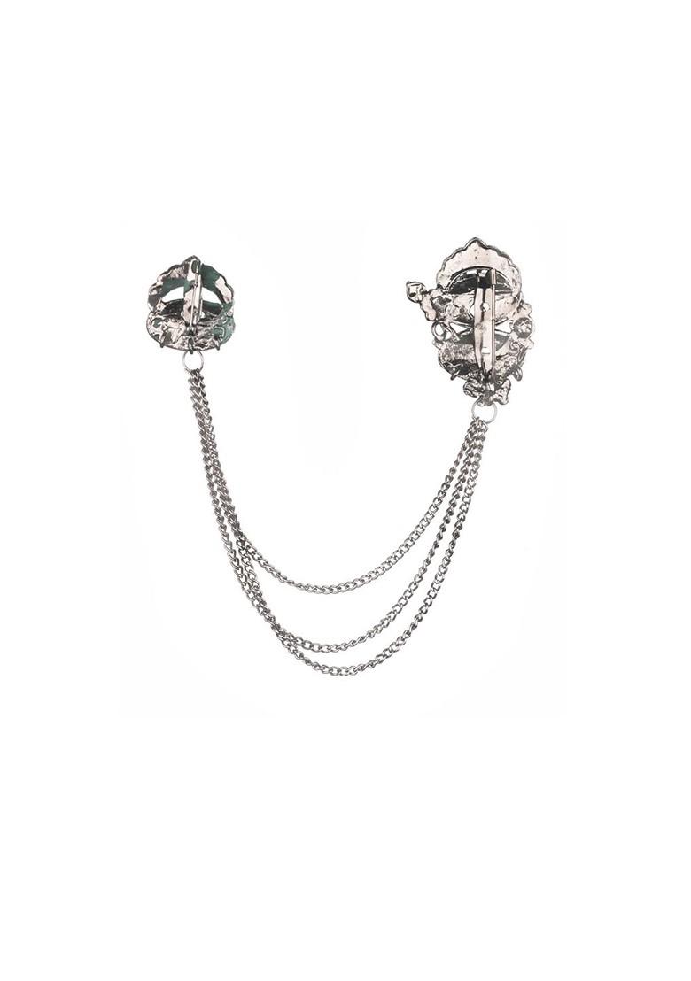 Men Stone Studded Sea Shells Chain Lapel Pin