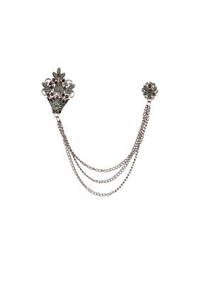 Men Stone Studded Flower Bouquet Chain Lapel Pin
